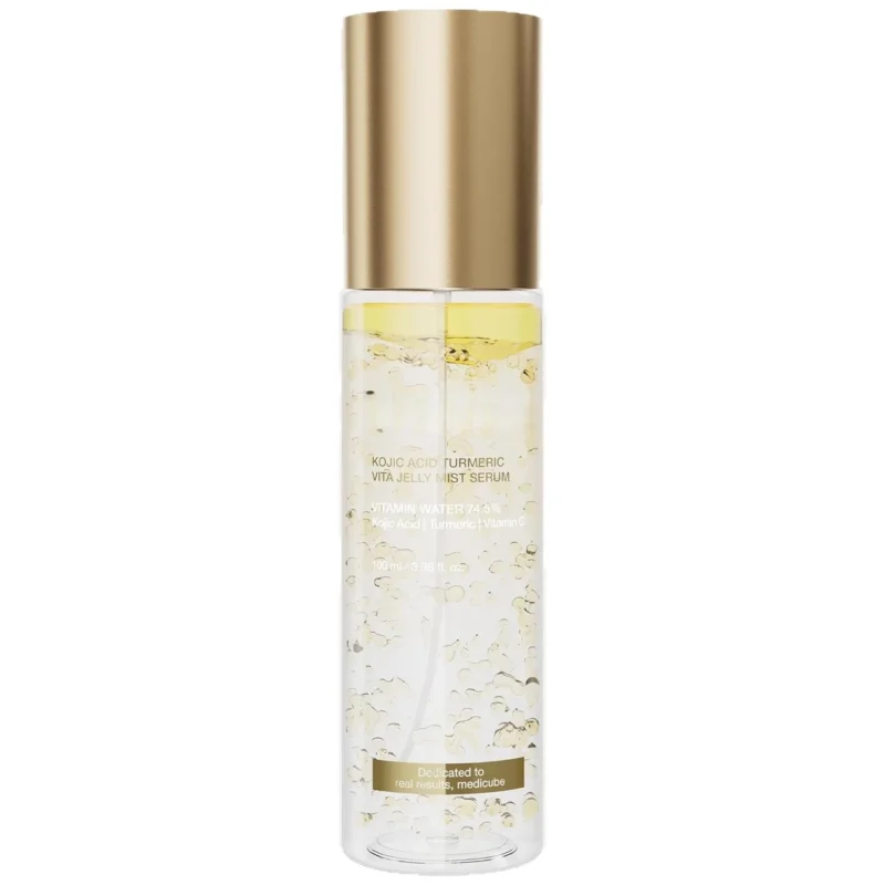 kojic-acid-turmeric-gel-jelly-mist-serum-100ml-iss-b6fr7qjj-1 Dual-layer Kojic Acid and Turmeric Jelly Mist Serum in a 100ml bottle for brightening and hydrating skincare.